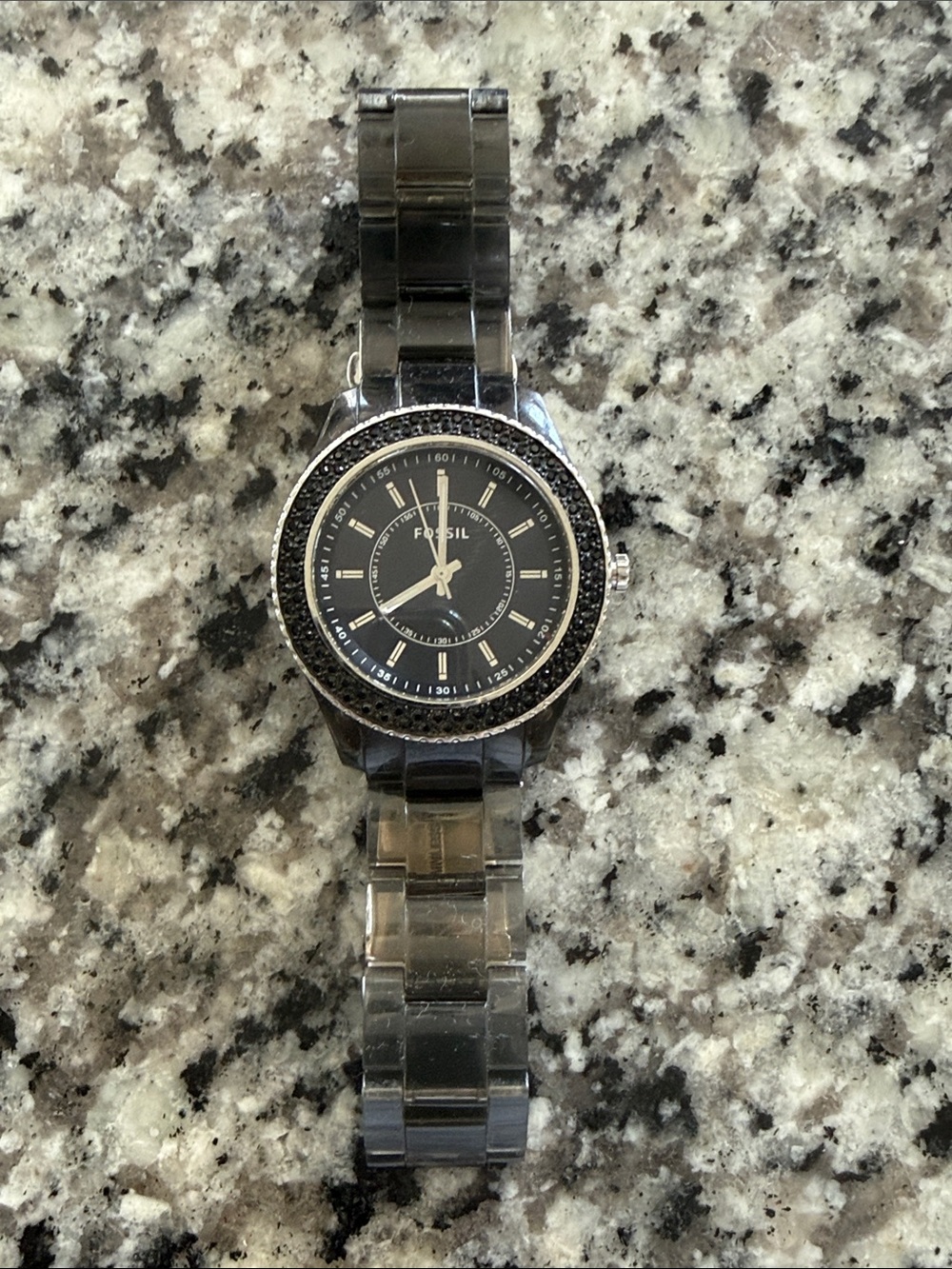 Fossil Men's Black and Silver Stainless Steel Watch
